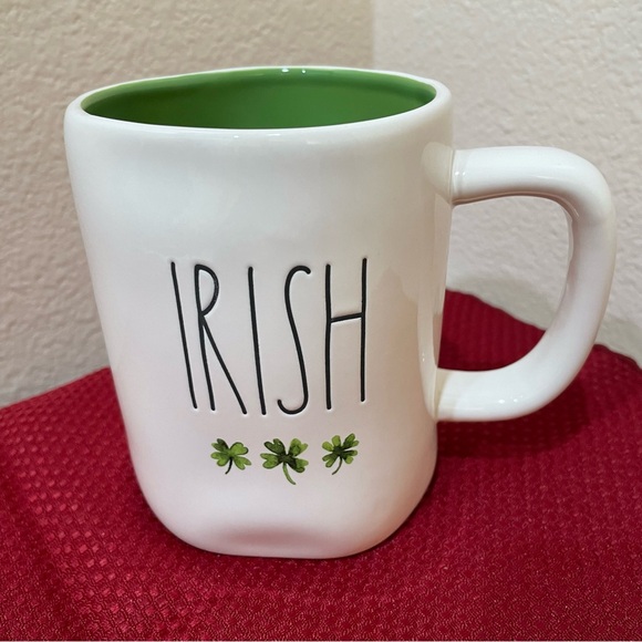 Rae Dunn Irish Mug Green Interior Four Leaf Clover Ireland Ancestry Gift - Picture 1 of 5